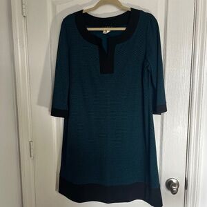 Tiana B Blue dress with Black Design Shift Style Sz XL 3/4 Length Sleeve